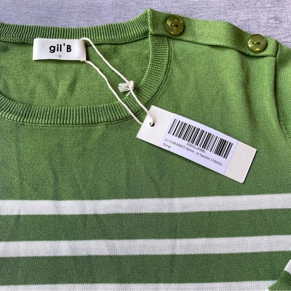 GIL'B Women's Viscose Mix Breton Lightweight Striped Shoulder Buttons Sweater - Picture 6 of 7